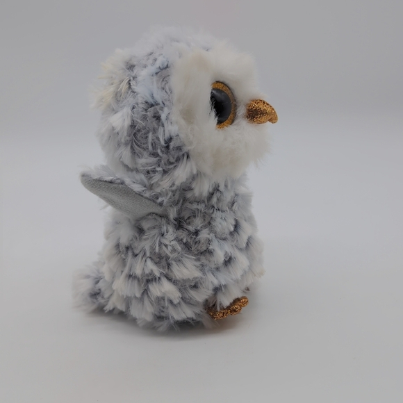 Ty Beanie Baby Boo's Owlette Plush Owl - White and Black with Gold Accents - Picture 4 of 6